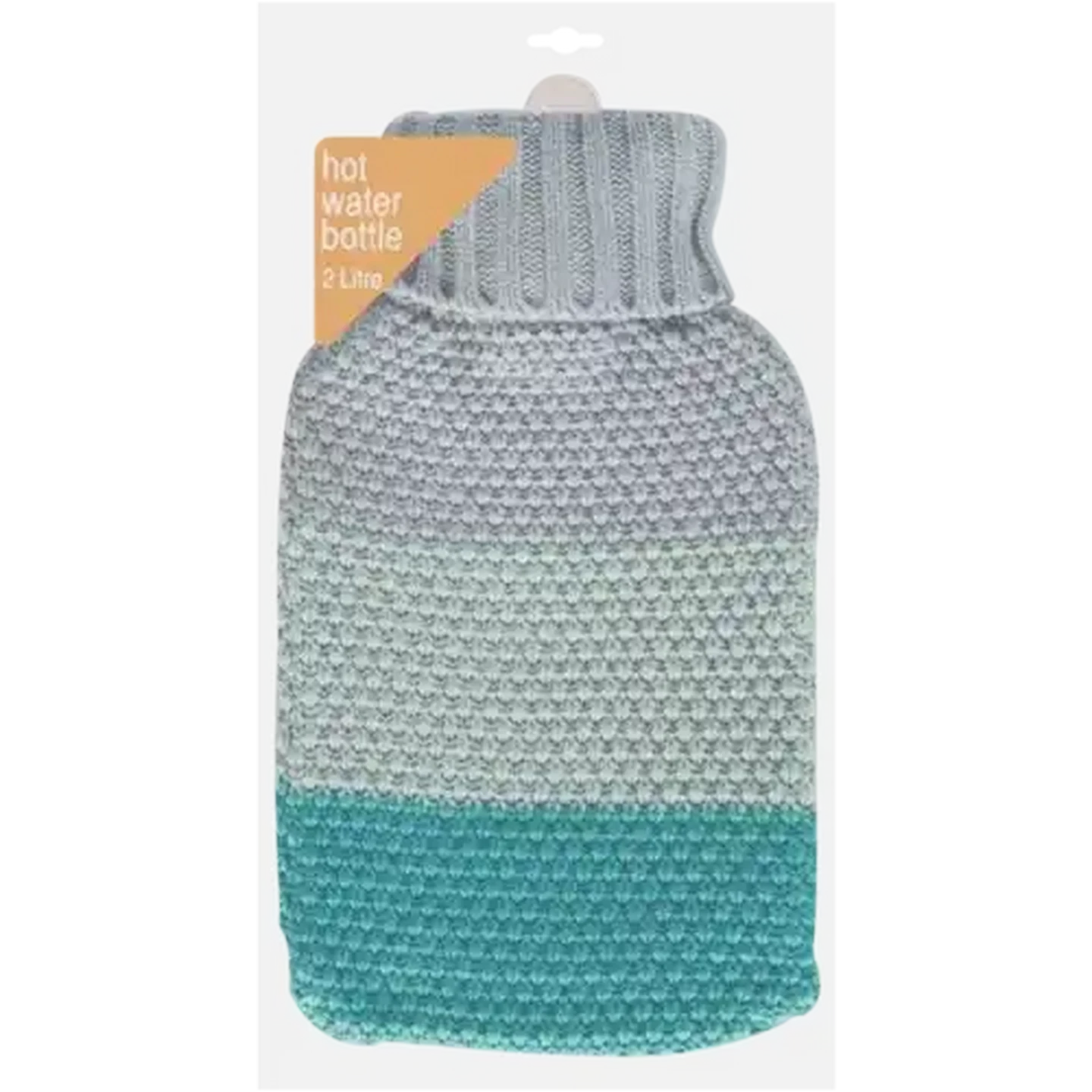 Image of Hot Water Bottle With Blue 3 Tone Knitted Cover 2L