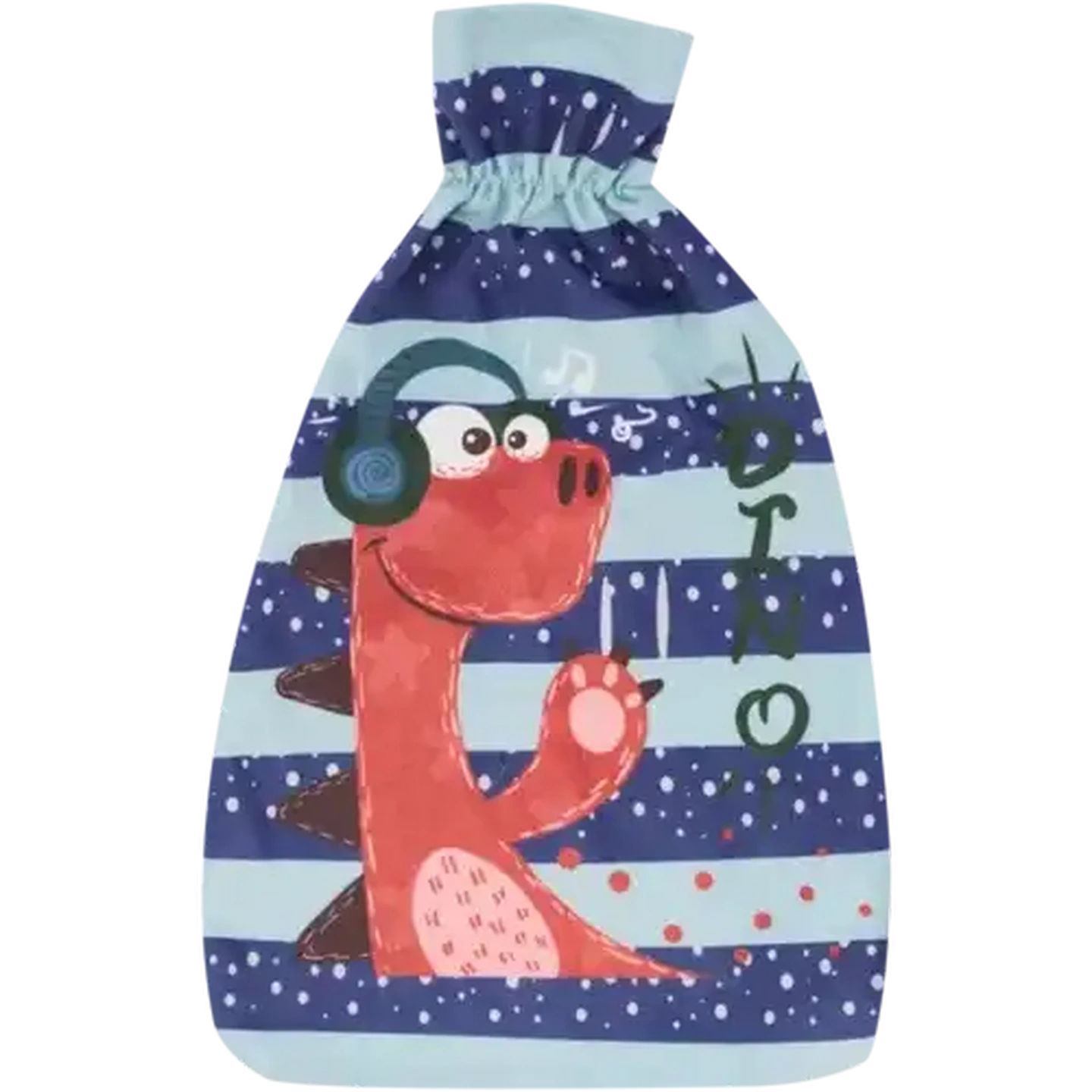 Image of Hot Water Bottle With Blue Fleece Dino Stripe Cover 2L
