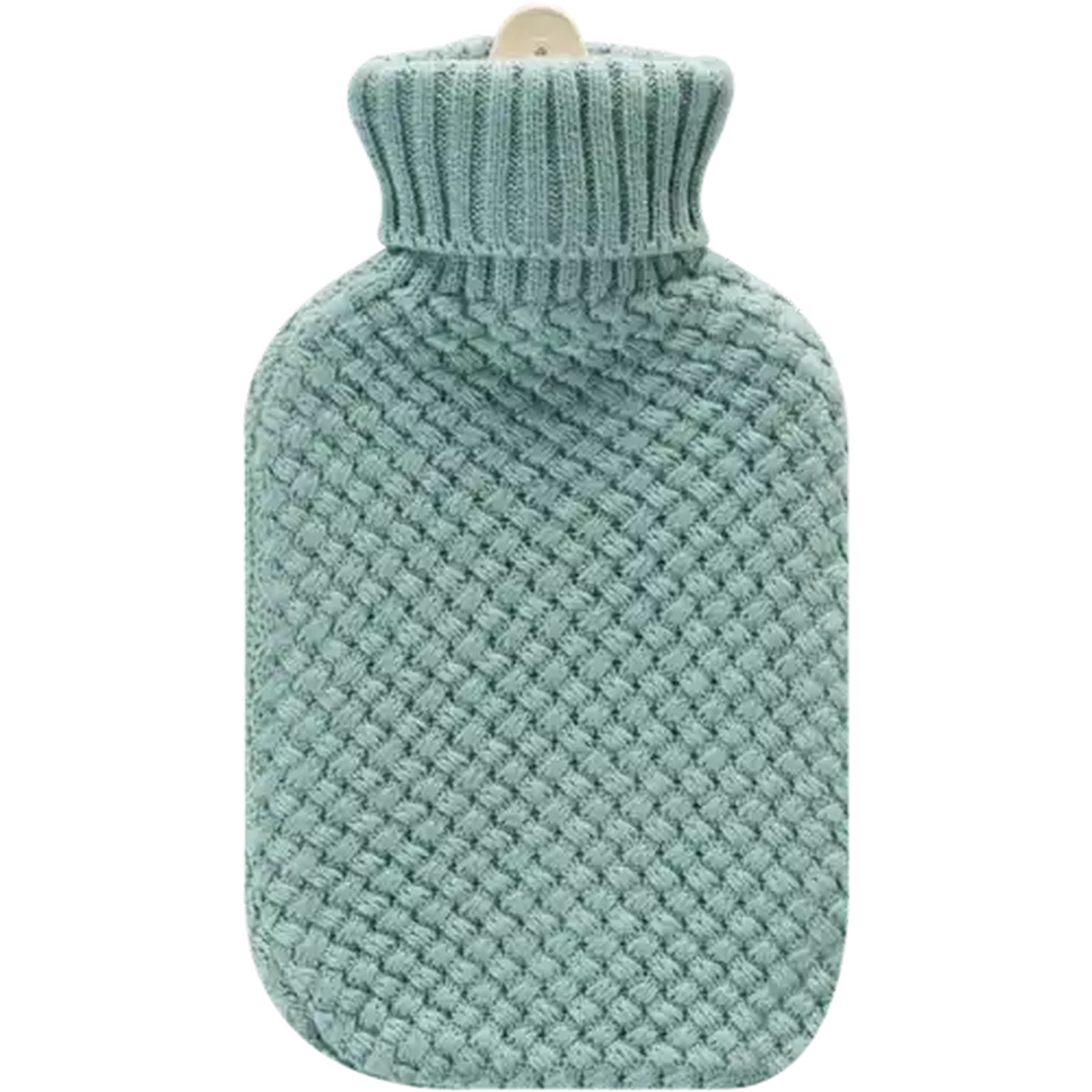 Image of Hot Water Bottle With Blue Knitted Cover 2L