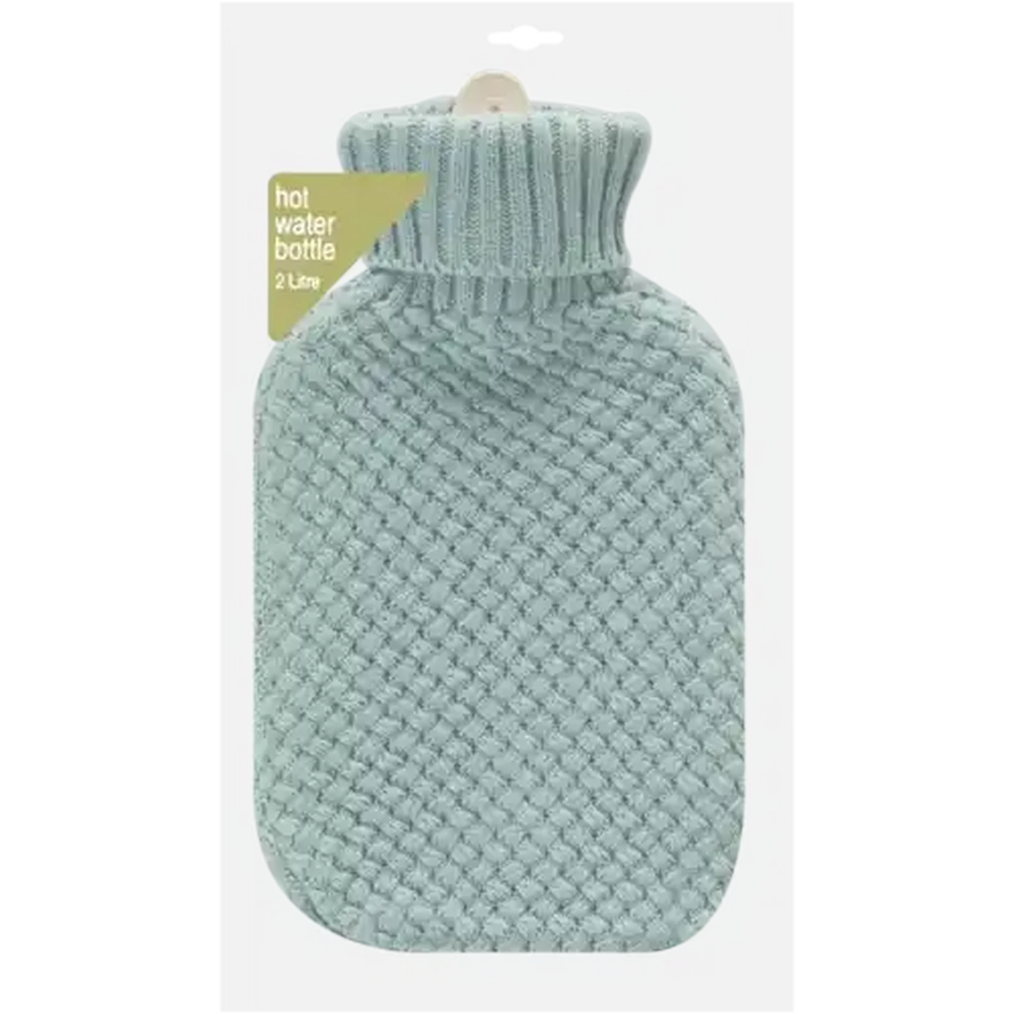 Image of Hot Water Bottle With Blue Knitted Cover 2L