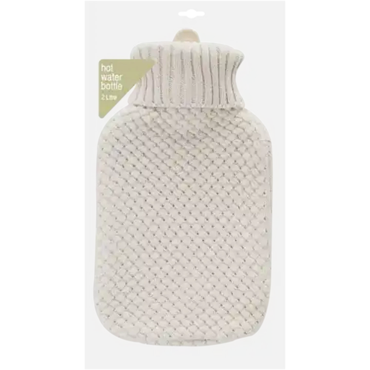Image of Hot Water Bottle With Beige Knitted Cover 2L