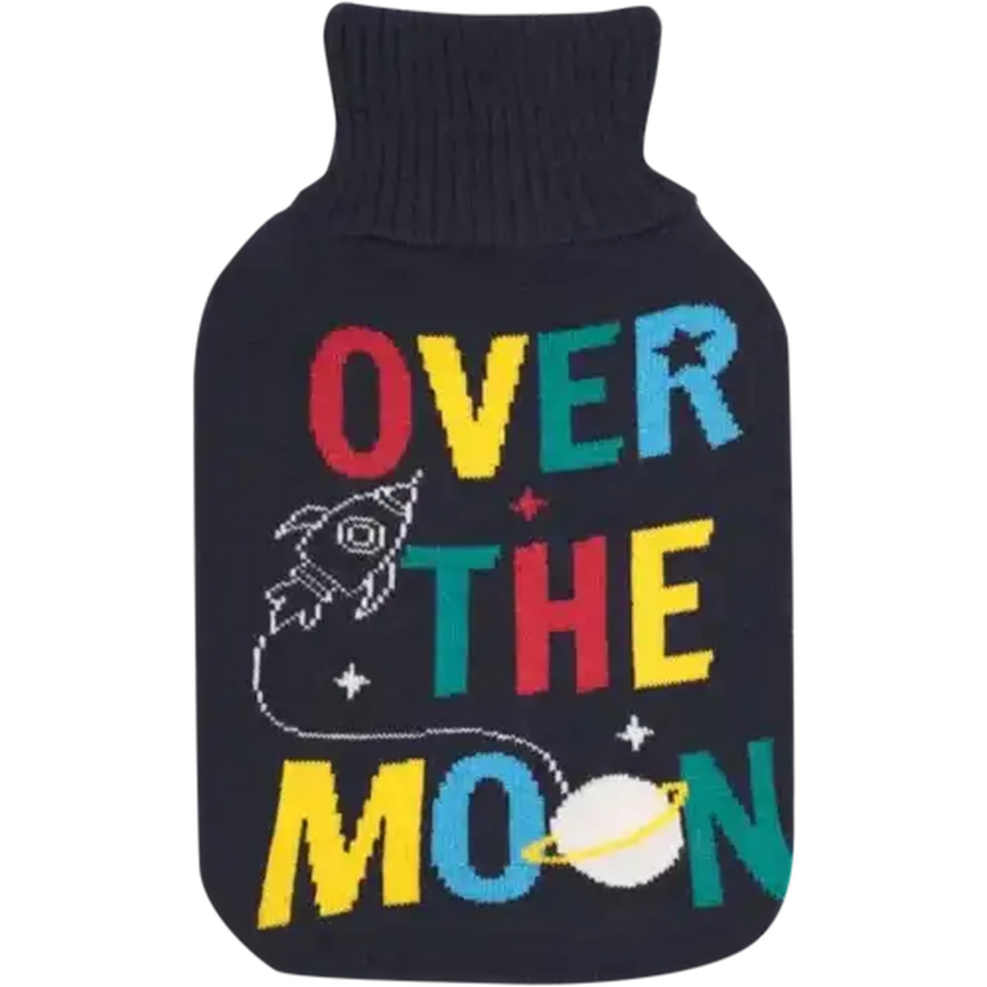 Image of Hot Water Bottle With Blue Knitted Cover 2L