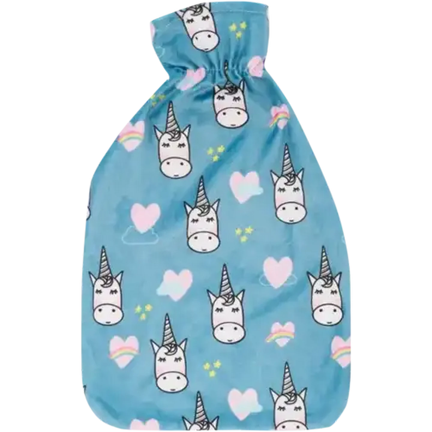 Image of Hot Water Bottle With Blue Fleece Unicorn Cover 2L