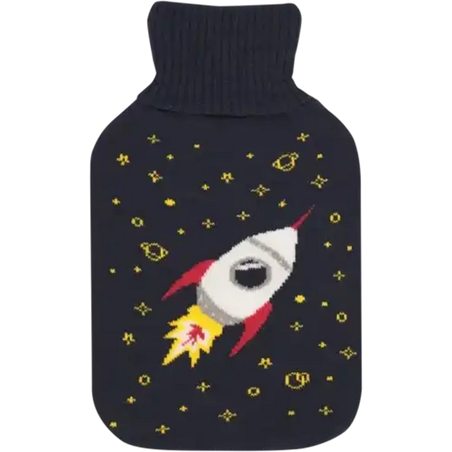 Image of Hot Water Bottle With Knitted Sky Rocket Cover 2L