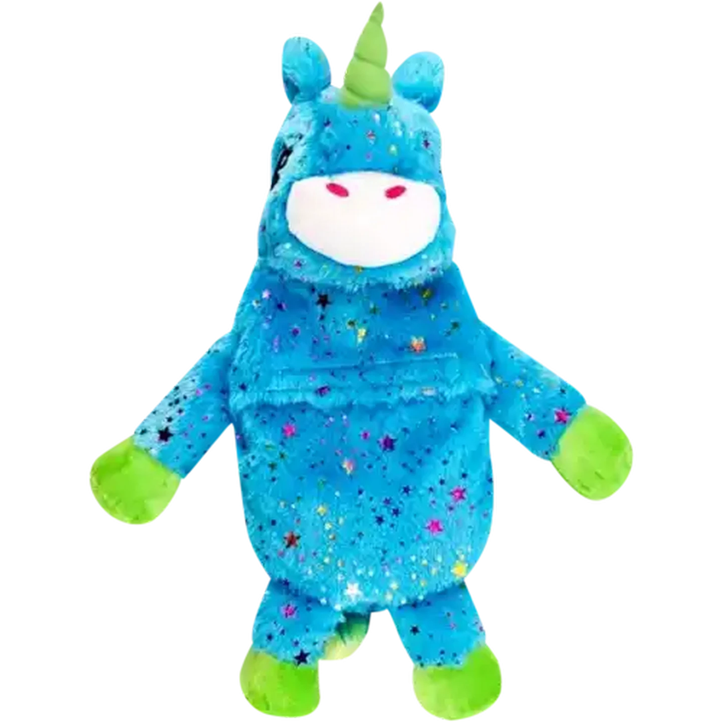 Image of Hot Water Bottle With Blue Unicorn Plush Cover 750ml