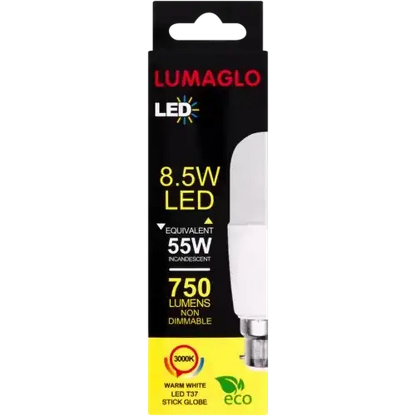 Image of Lumaglo Warm White B22 LED Stick Bayonet Globe 8W