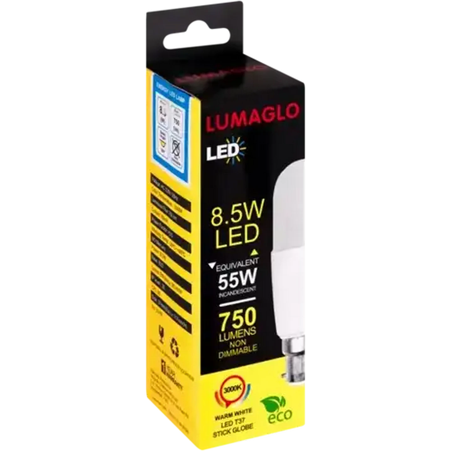 Image of Lumaglo Warm White B22 LED Stick Bayonet Globe 8W