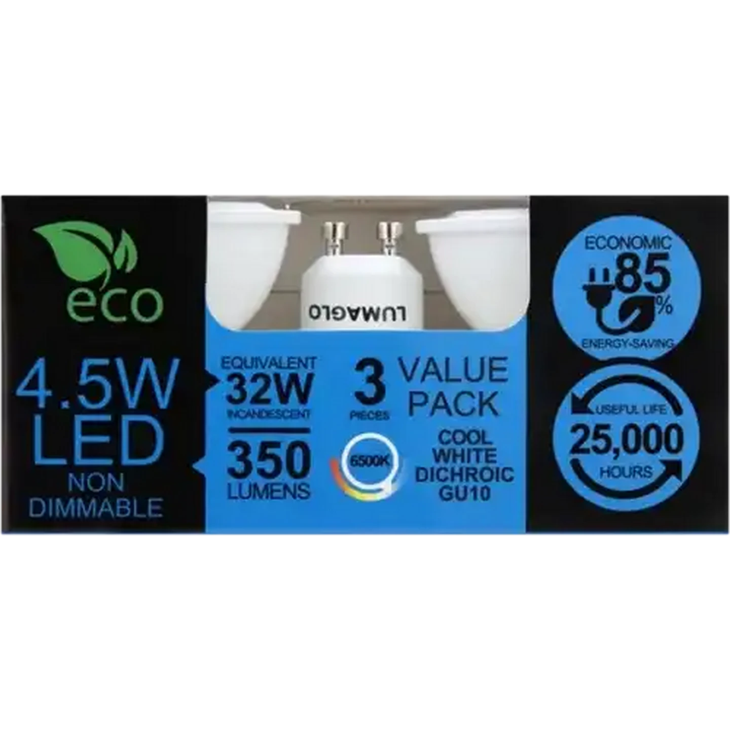 Image of Lumaglo Cool White GU10 Dichroic LED Globe 4.5W 3-Pack