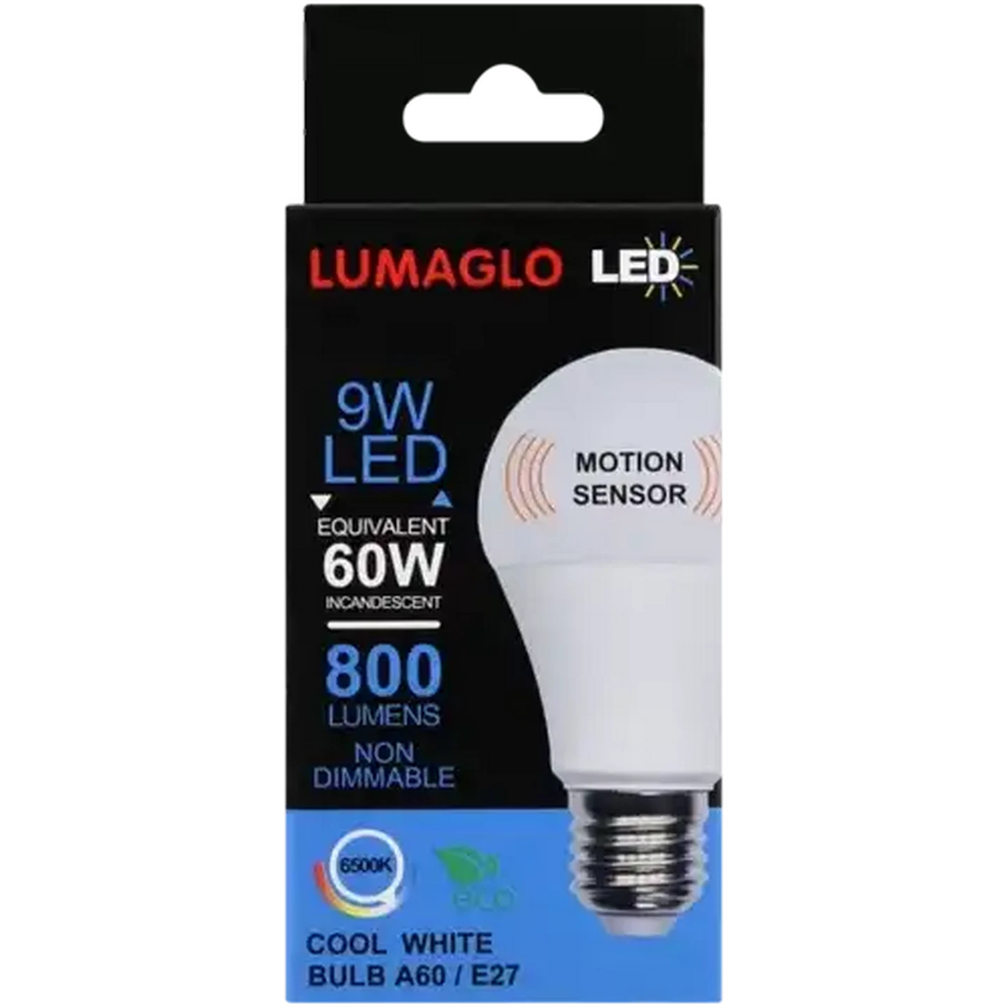 Image of Lumaglo Cool White Motion Sensor A60/E27 LED Screw-in Globe 9W
