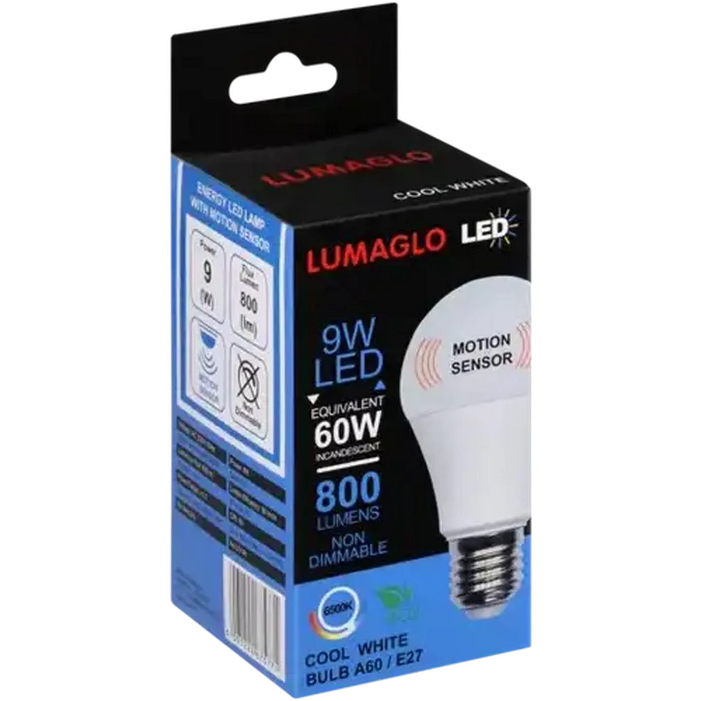 Image of Lumaglo Cool White Motion Sensor A60/E27 LED Screw-in Globe 9W