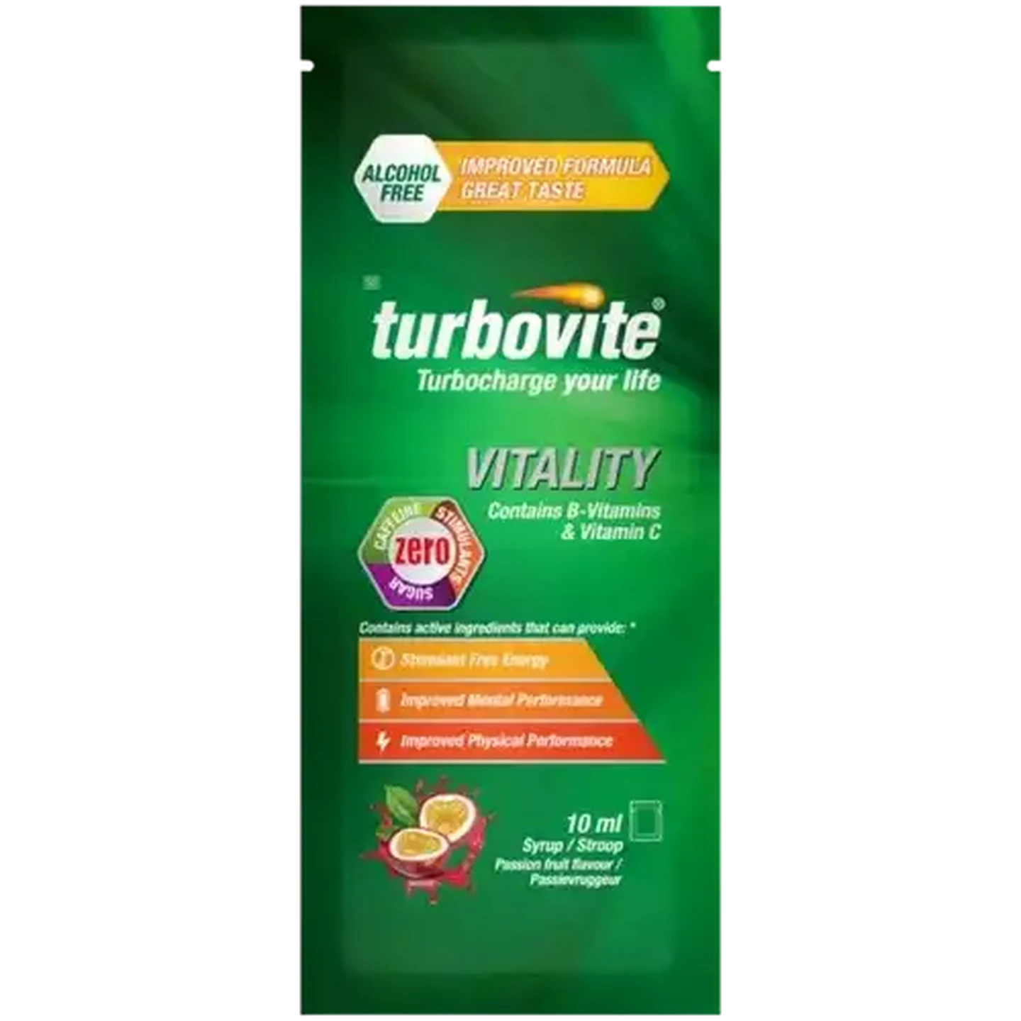 Image of Turbovite Vitality Alcohol Free Passion Fruit Flavoured Syrup Sachet 10ml