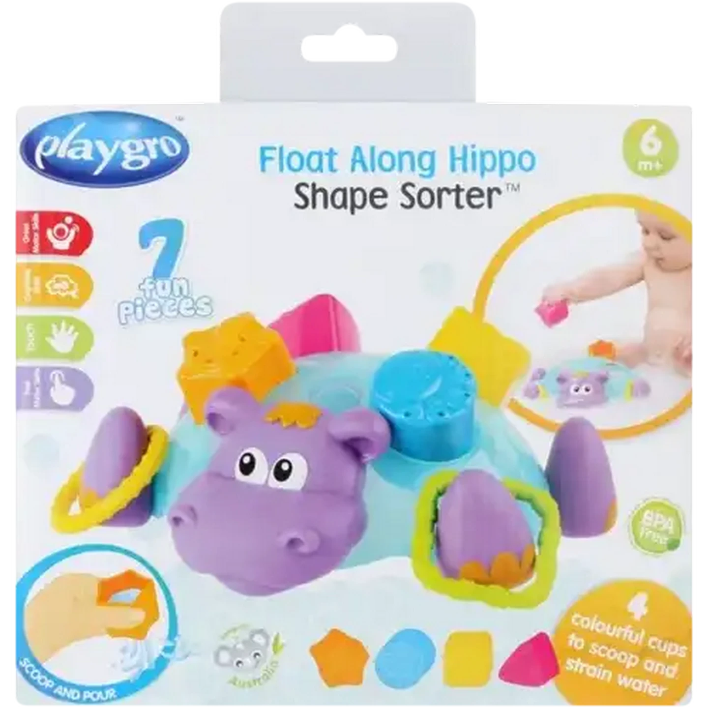 Image of Playgro Float Along Hippo Shape Sorter Set 7 Piece