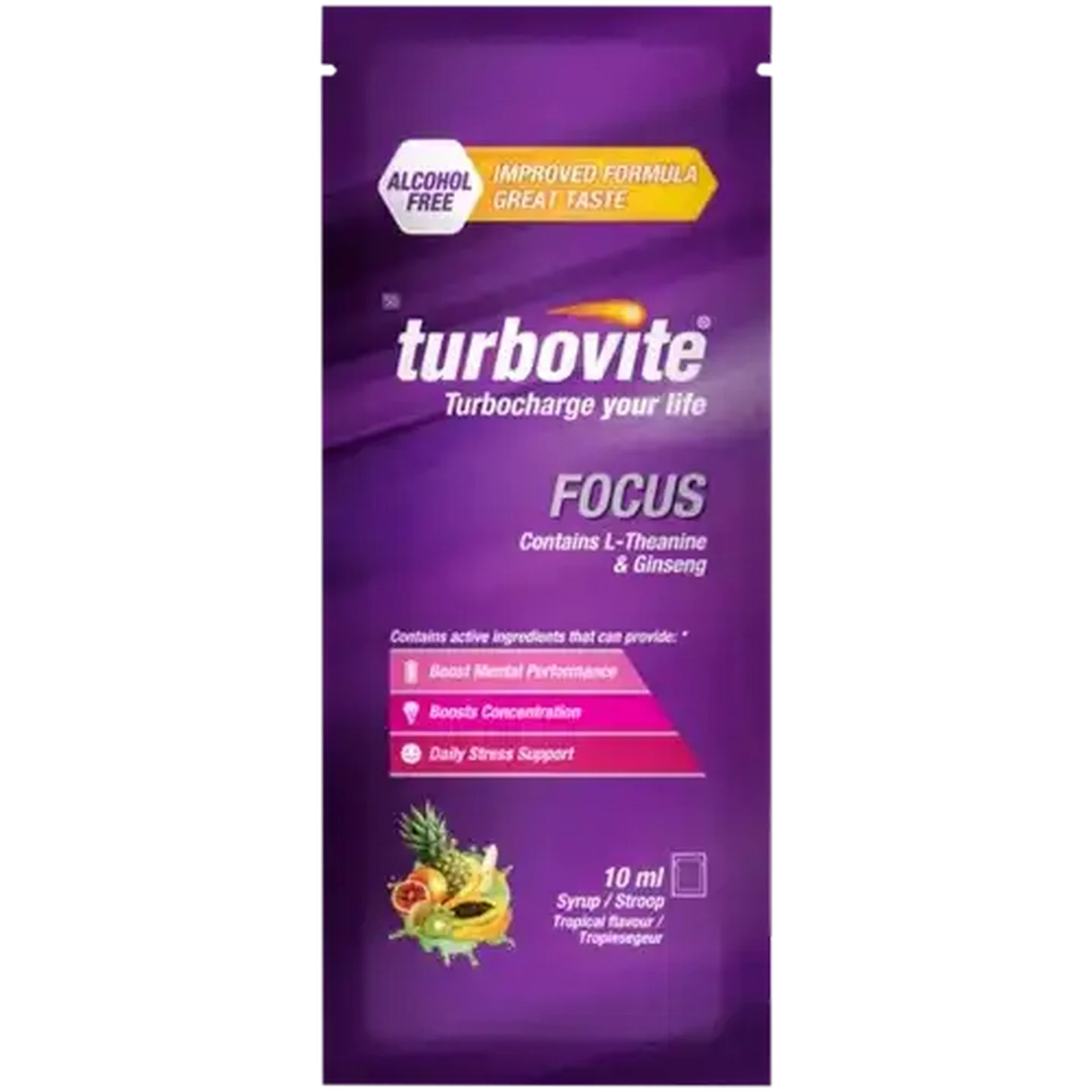 Image of Turbovite Focus Alcohol Free Tropical Flavoured Syrup Sachet 10ml