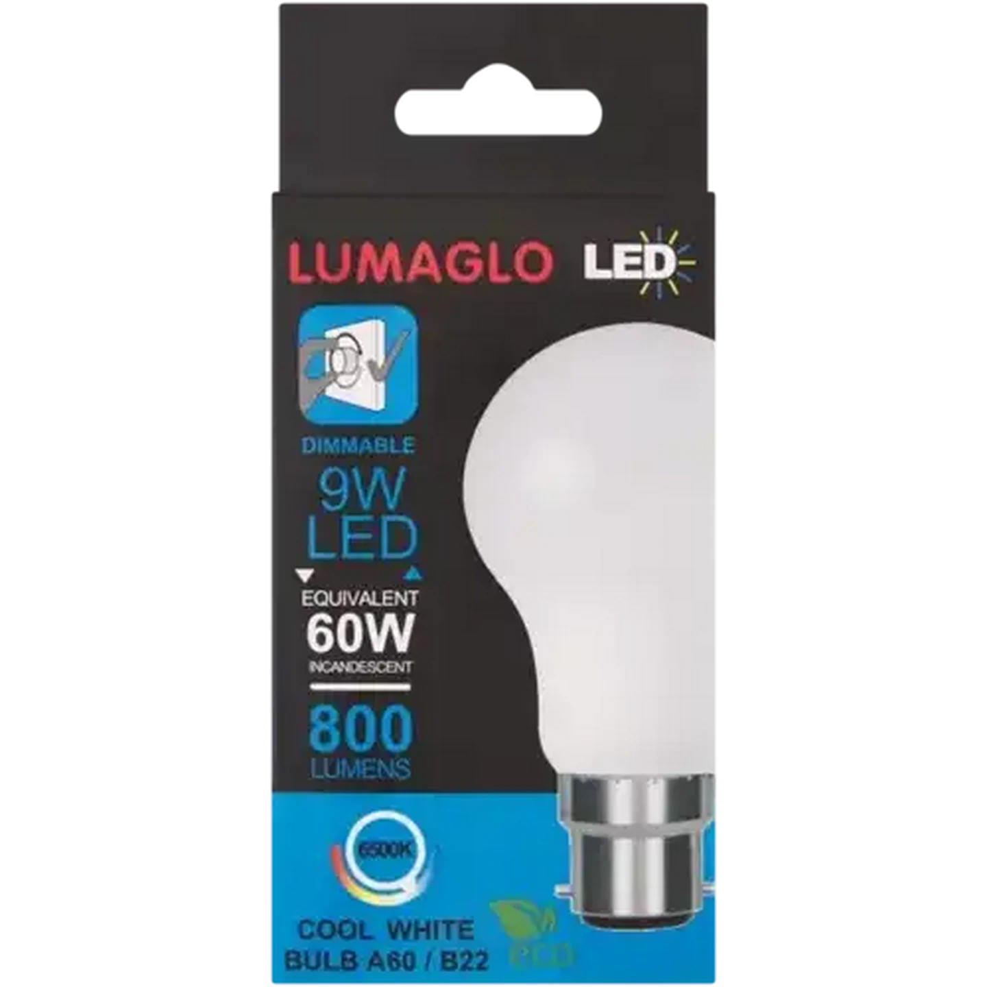 Image of Lumaglo Cool White A60/B22 LED Bayonet Globe 9W