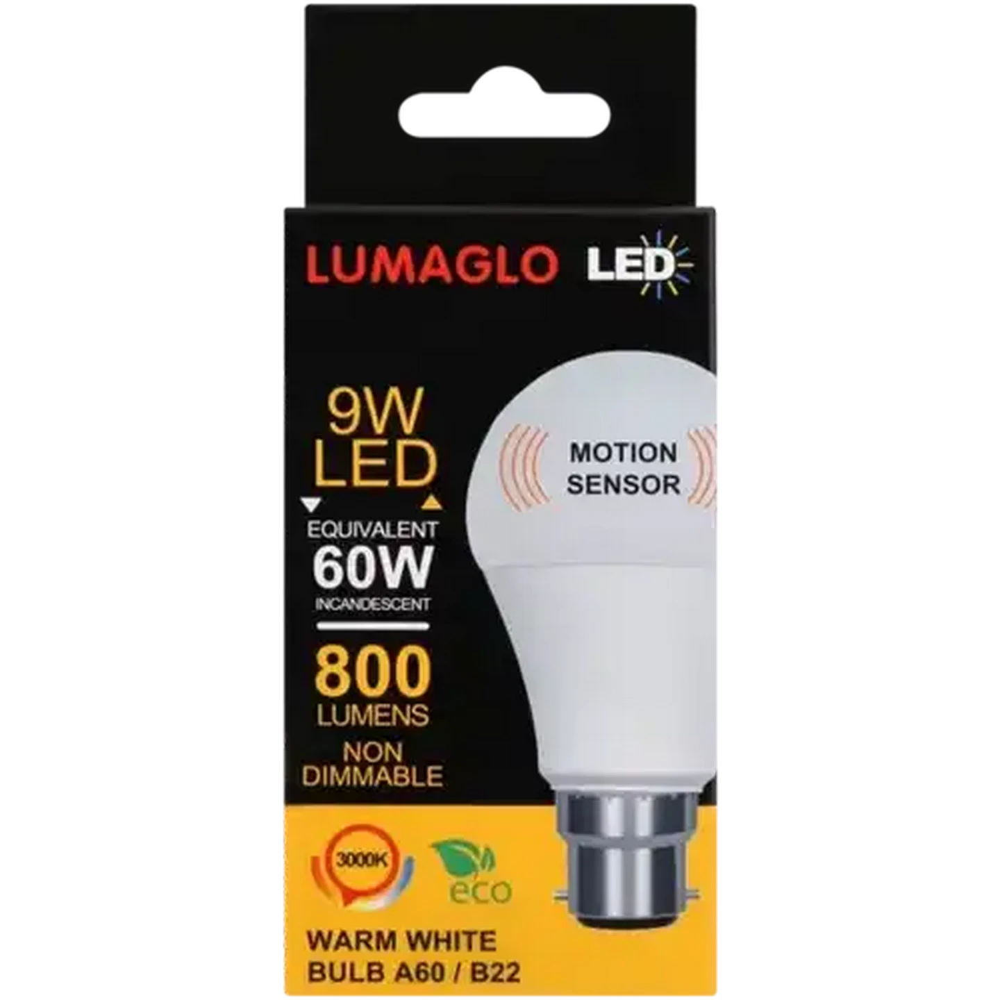 Image of Lumaglo Warm White Motion Sensor A60/B22 LED Globe 9W