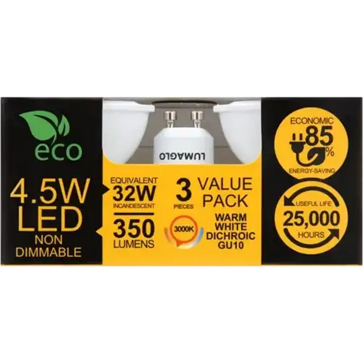 Image of Lumaglo Warm White PAR16/GU10 LED Dichroic Globe 4.5W 3 Pack