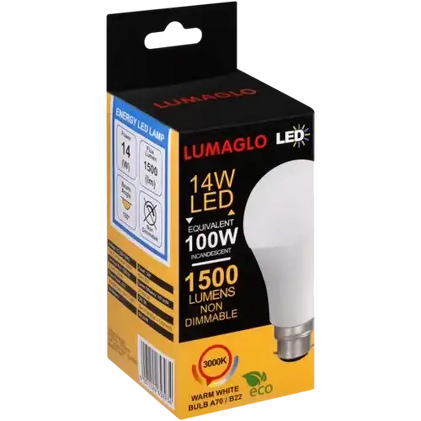 Image of Lumaglo Warm White A70/B22 LED Bayonet Globe 14W