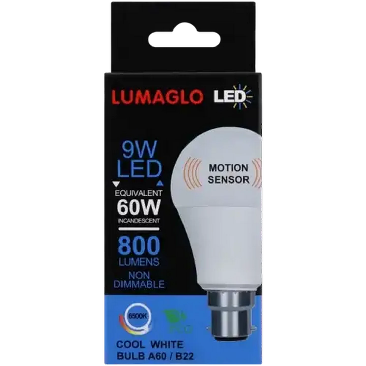Image of Lumaglo Cool White A60/B22 Motion Sensor LED Bayonet Globe 9W