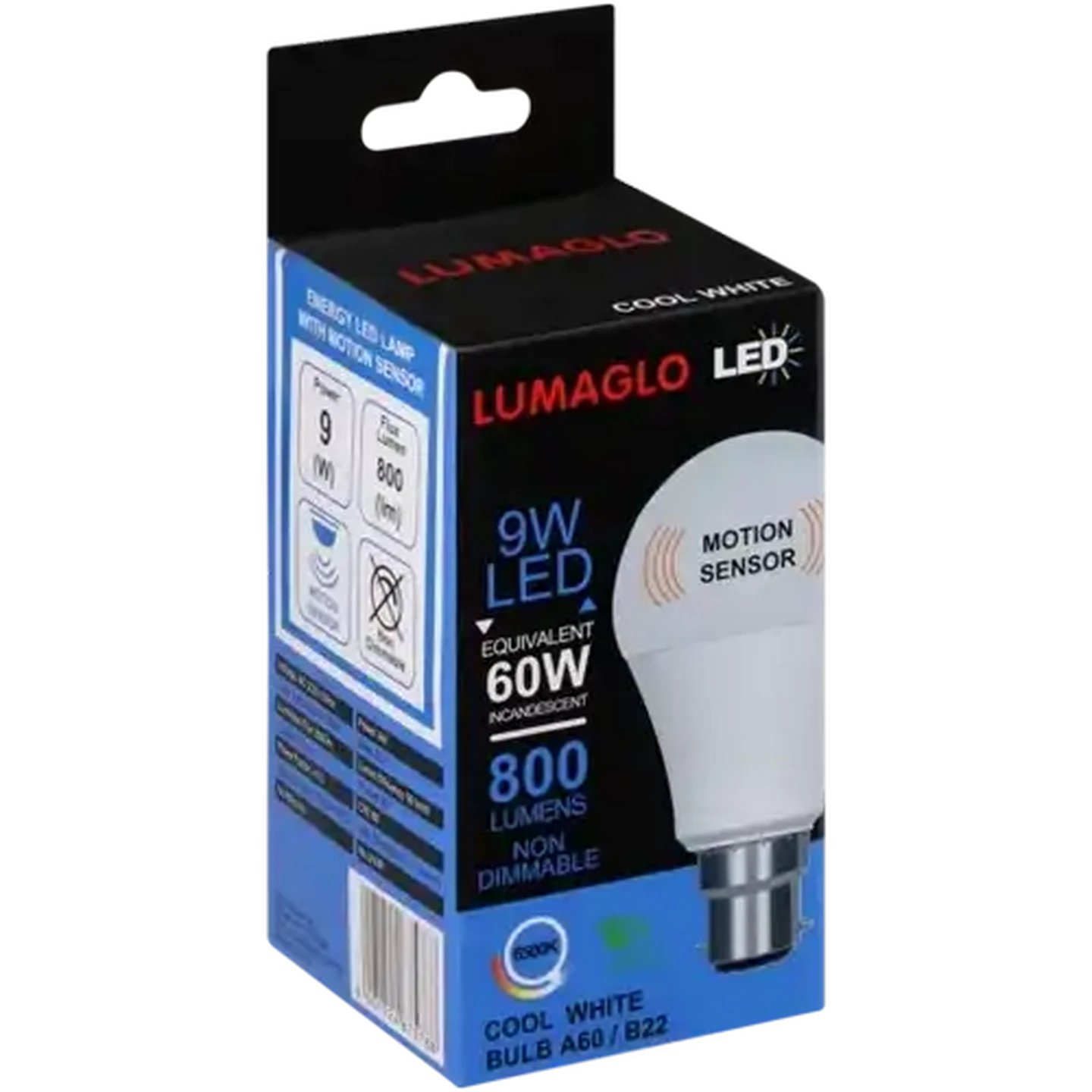 Image of Lumaglo Cool White A60/B22 Motion Sensor LED Bayonet Globe 9W