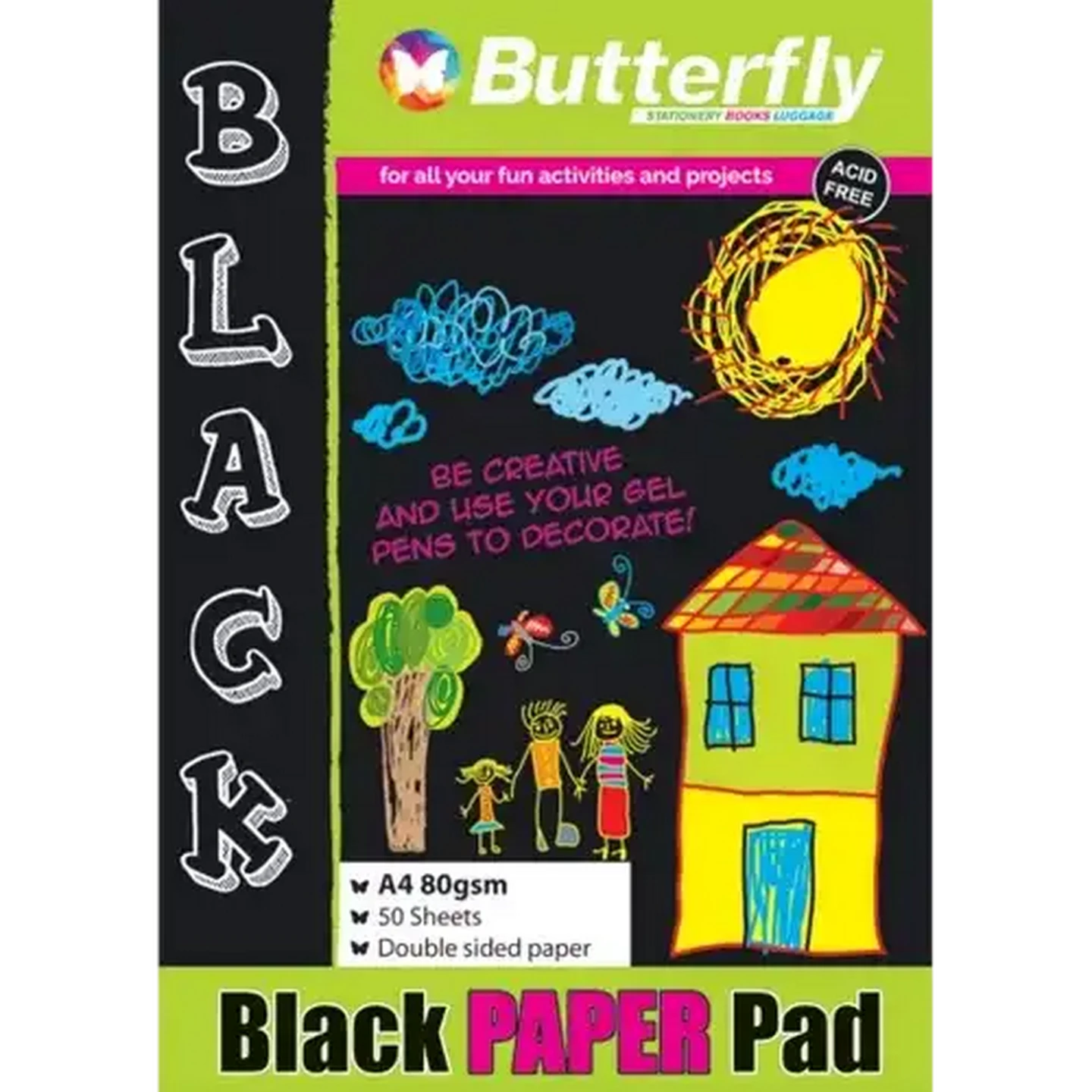 Image of Butterfly Black A4 Paper Pad 50 Sheets