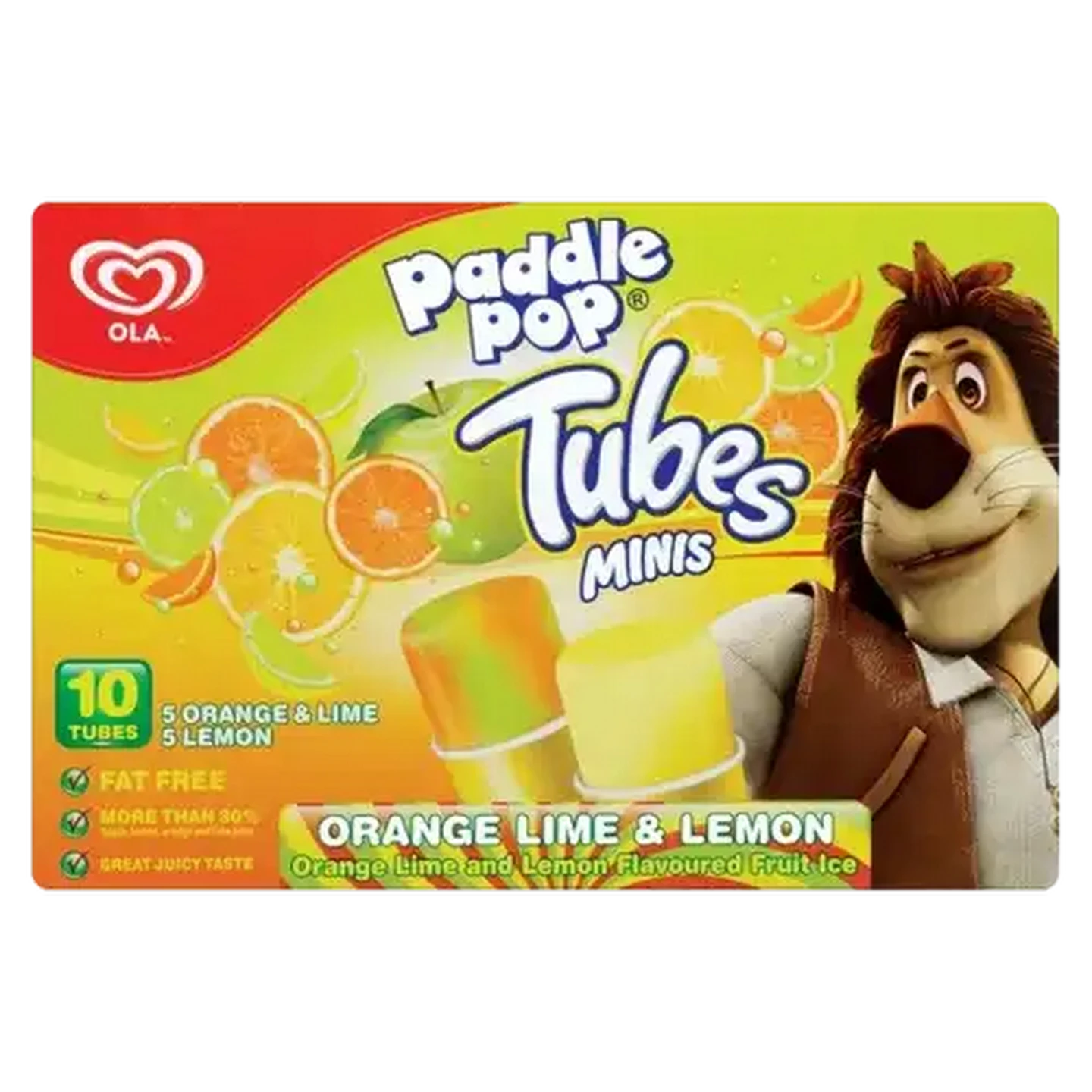 Image of Ola Paddle Pop Orange Lime & Lemon Flavoured Fruit Ice Sticks 10 x 57ml
