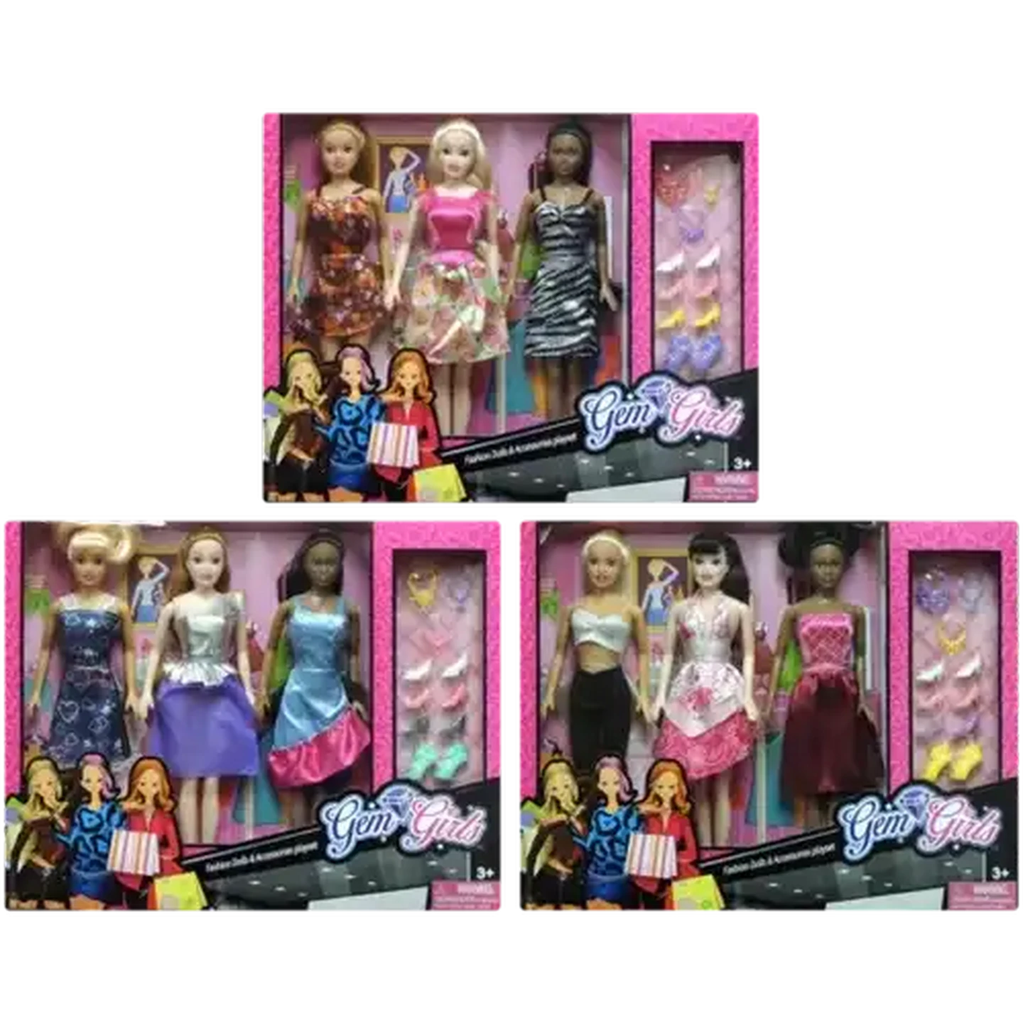 Image of Gem Girls Fashion Dolls & Accessories Trio Set 14 Piece (Type May Vary)