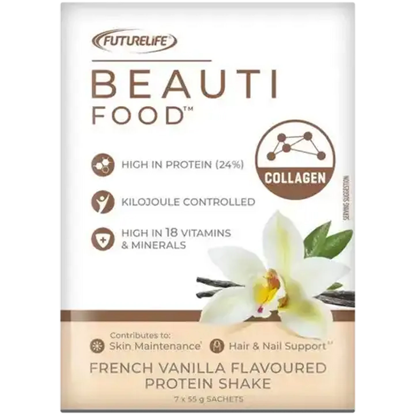 Image of FUTURELIFE Beauti Food French Vanilla Flavoured Protein Shake 7 x 55g