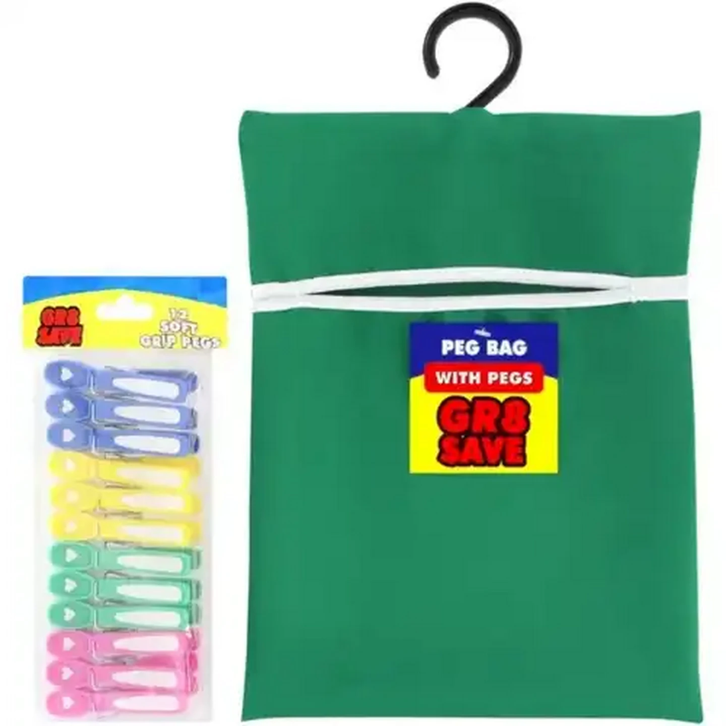 Image of Gr8 Save Peg Bag with Soft Grip Pegs 13 Piece (Colour May Vary)