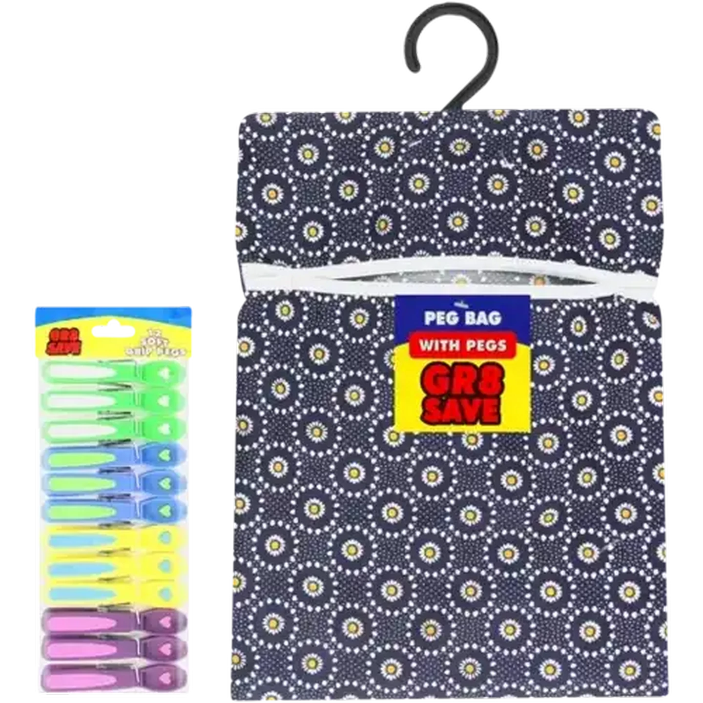 Image of Gr8 Save Peg Bag with Soft Grip Pegs 13 Piece (Colour May Vary)