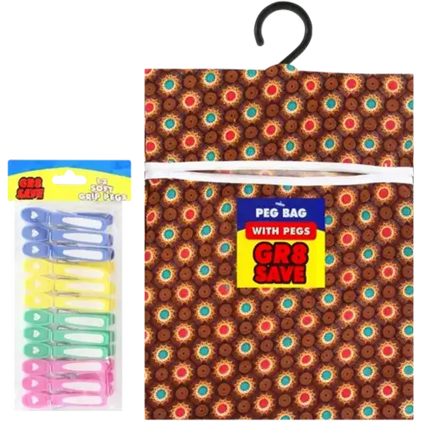 Image of Gr8 Save Peg Bag with Soft Grip Pegs 13 Piece (Colour May Vary)