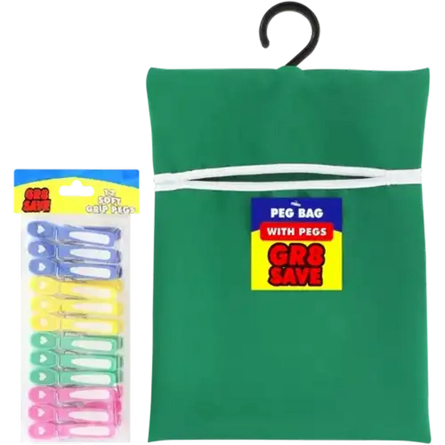 Image of Gr8 Save Peg Bag with Soft Grip Pegs 13 Piece (Colour May Vary)