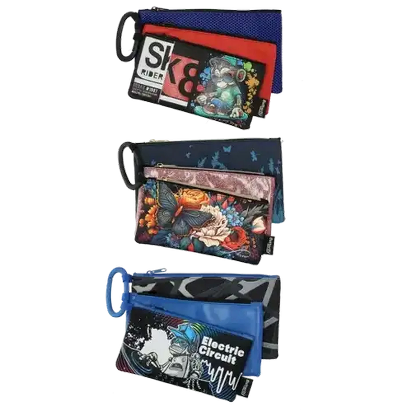 Image of Butterfly Triple Luxury Pencil Bag 3 Piece (Design May Vary)