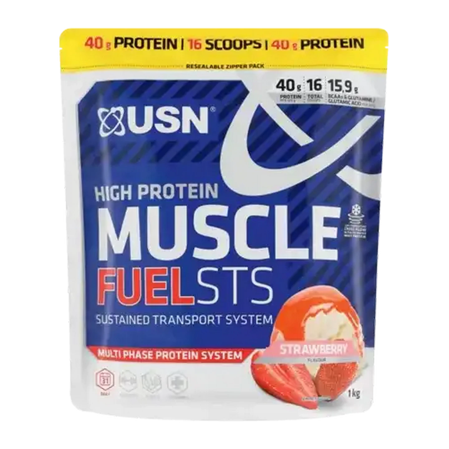 Image of USN Strawberry Flavoured High Protein Muscle Fuel STS 1kg