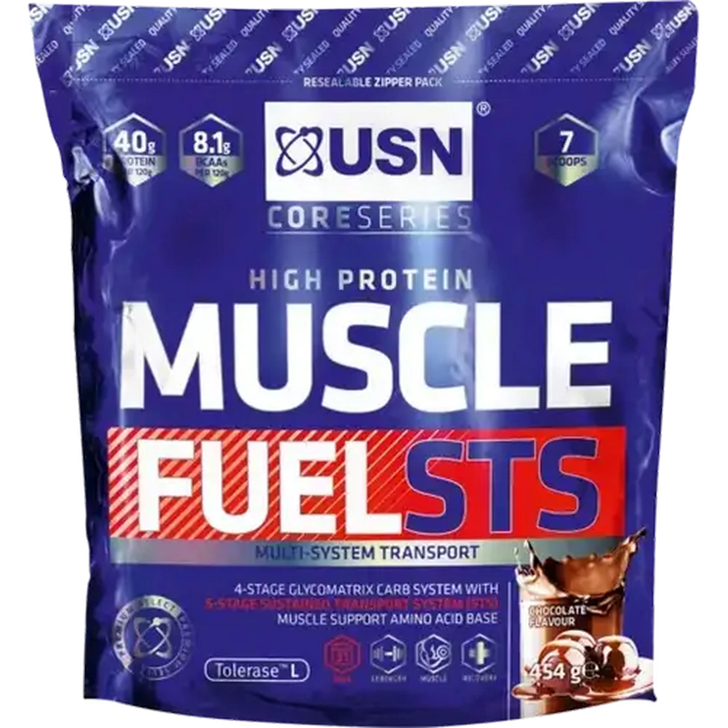 Image of USN Muscle Fuel Chocolate Flavoured Protein Powder 454g