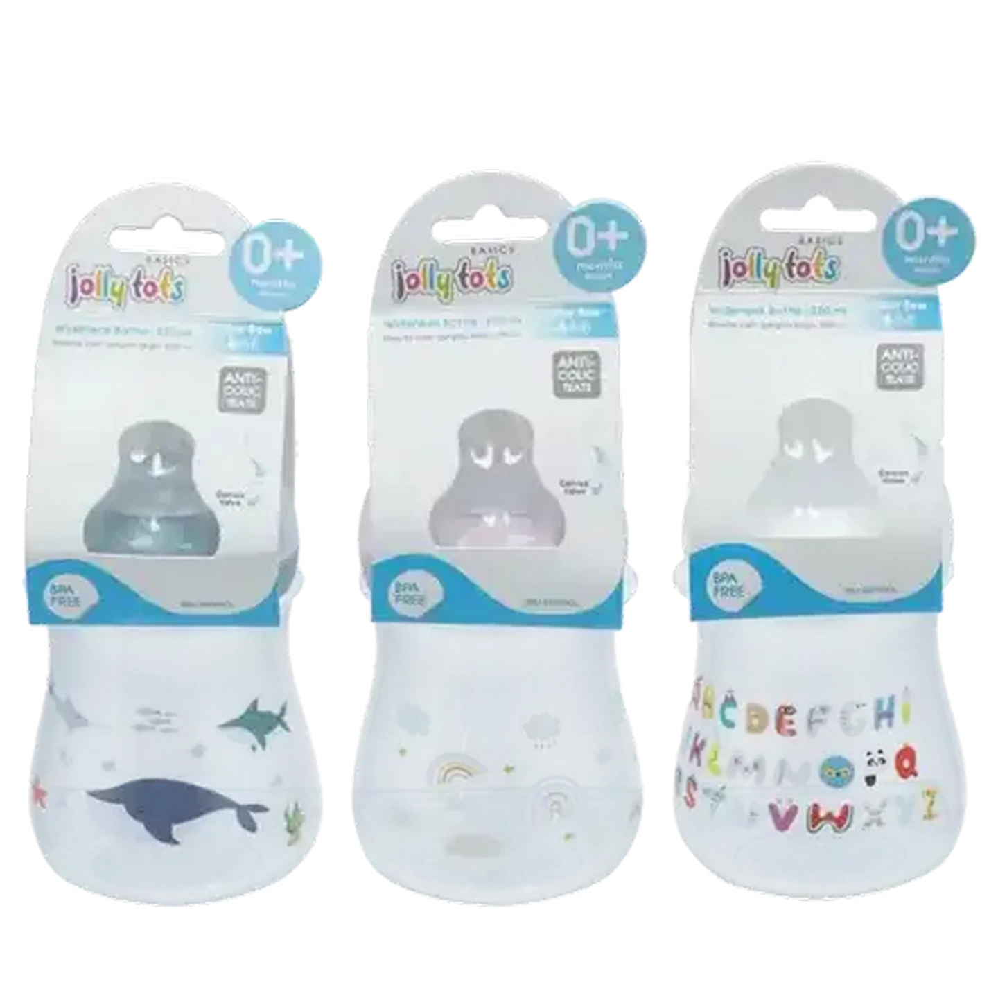 Image of Jolly Tots Pastel Wide Neck Bottle 0 Months + 250ml (Design May Vary)