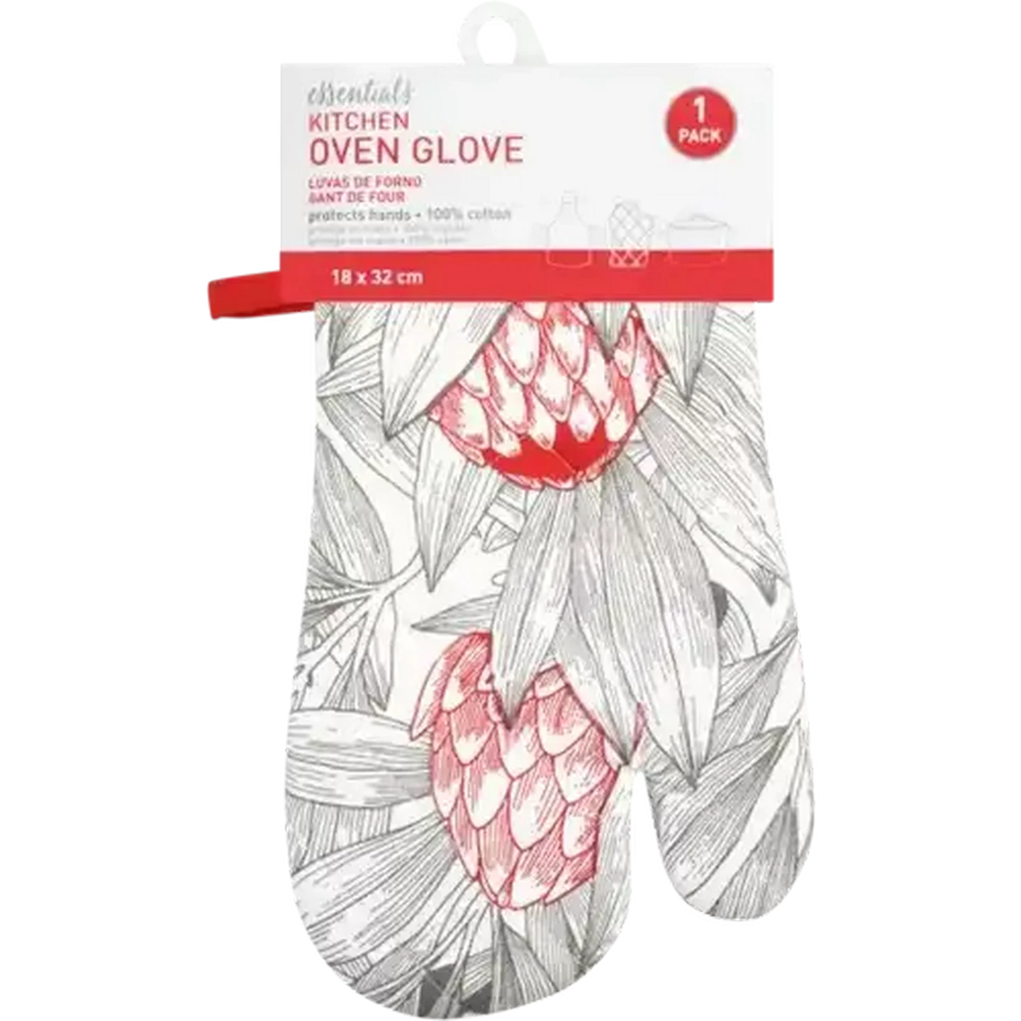 Image of Essentials Red & Grey Kitchen Oven Glove