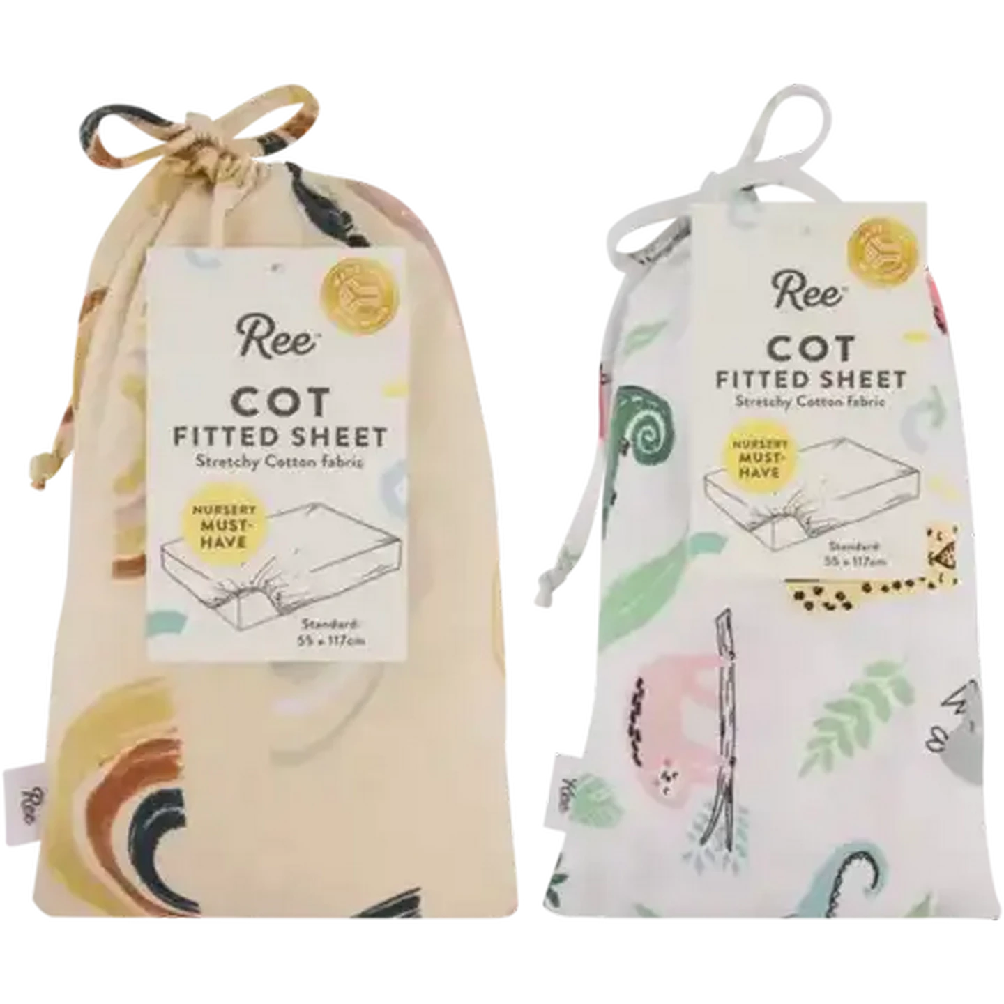 Image of Ree Stretchy Cotton Standard Fitted Cot Sheet (Design May Vary)​​