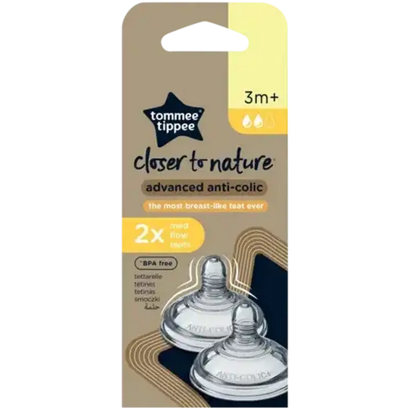 Image of Tommee Tippee Natural Start Advanced Anti Colic Medium Flow Teats 3 Months + 2-Pack