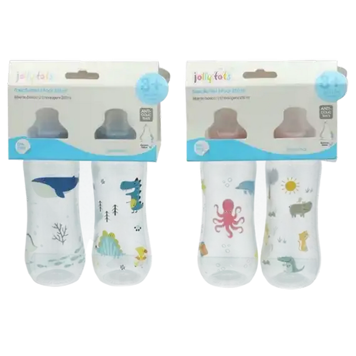 Image of Jolly Tots Basic Bottles 3 Months + 250ml 2-Pack (Design May Vary)