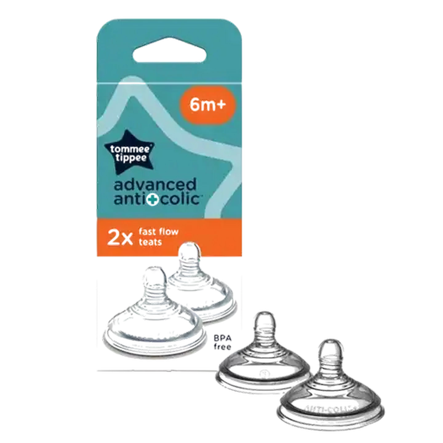 Image of Tommee Tippee Natural Start Anti Colic Fast Flow Teats 6 Months + 2-Pack