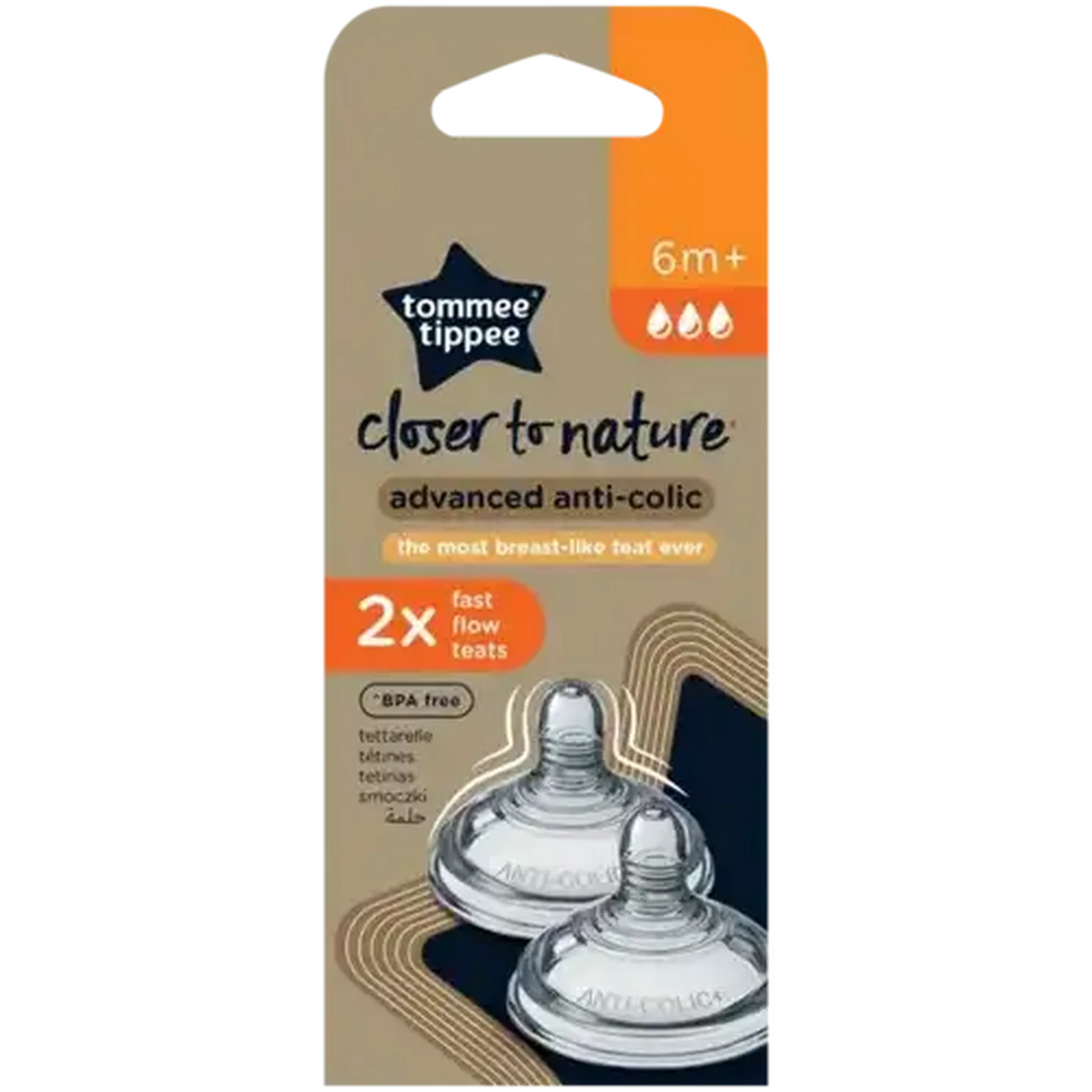 Image of Tommee Tippee Natural Start Anti Colic Fast Flow Teats 6 Months + 2-Pack