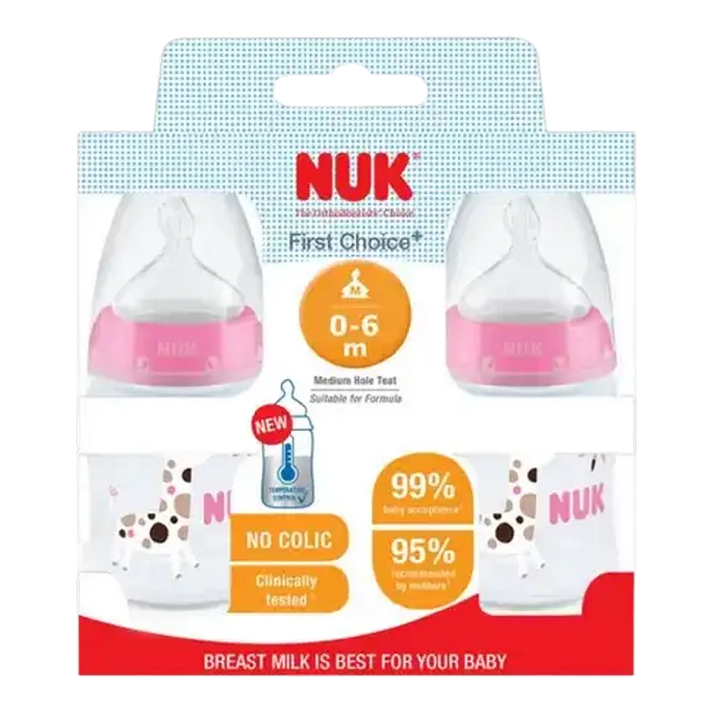 Image of NUK First Choice+ Baby Bottle 0-6 Months 150ml 2-Pack (Design May Vary)