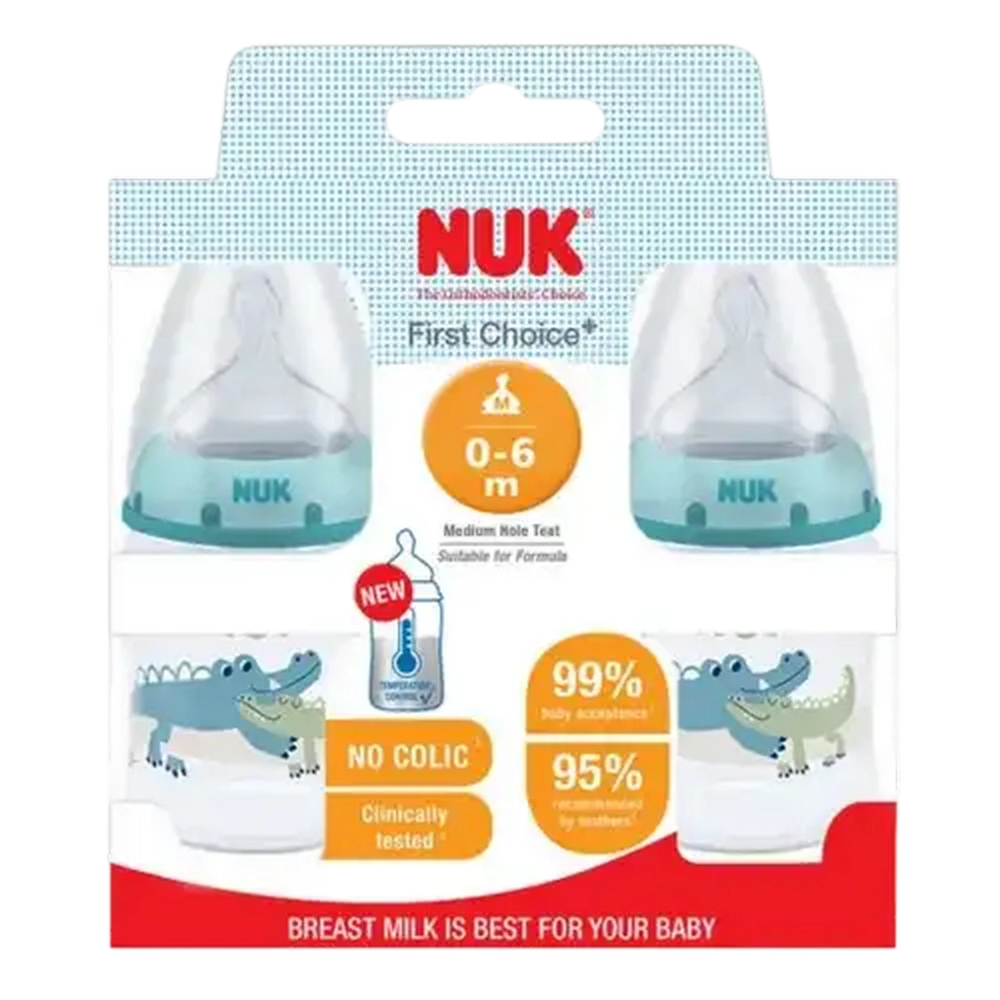 Image of NUK First Choice+ Baby Bottle 0-6 Months 150ml 2-Pack (Design May Vary)