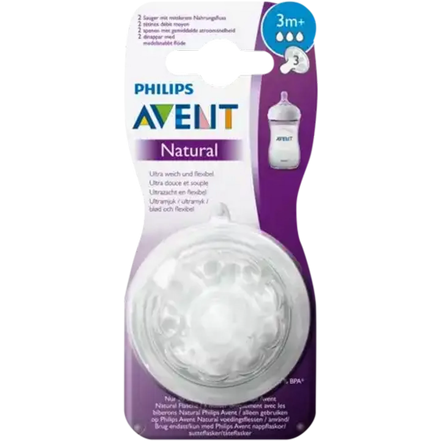 Image of Avent Natural Medium Flow Bottle Teats 2 Pack 3 Months+