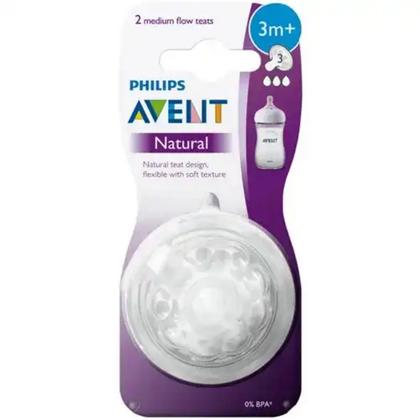 Image of Avent Natural Medium Flow Bottle Teats 2 Pack 3 Months+