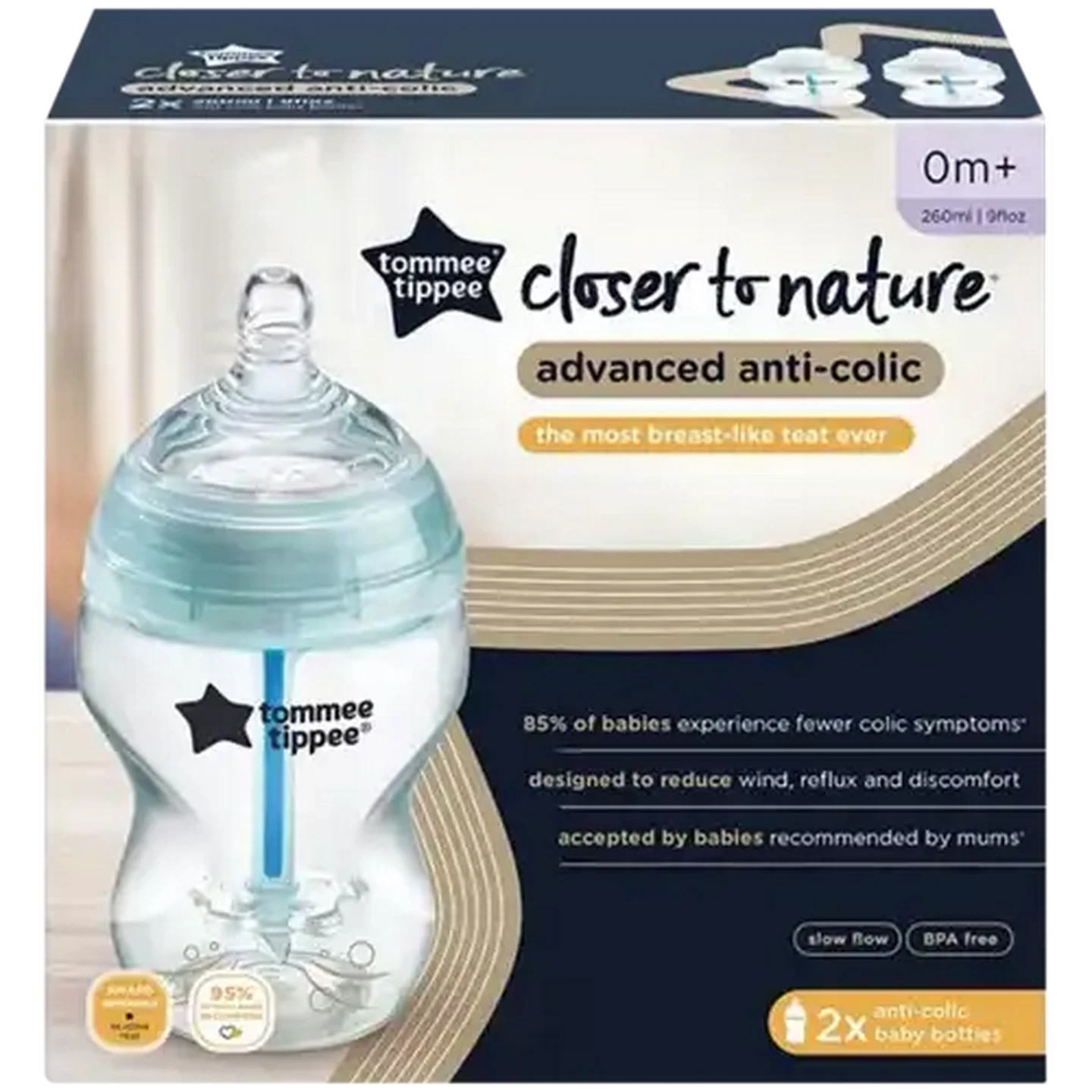 Image of Tommee Tippee Advanced anti-colic 260ml self-sterilising bottle 2-Pack 0 months +