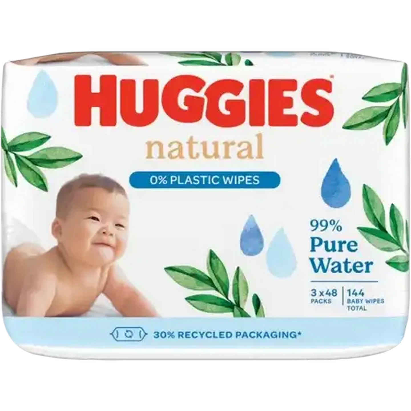 Image of Huggies Natural Baby Wipes 3 x 48 Pack