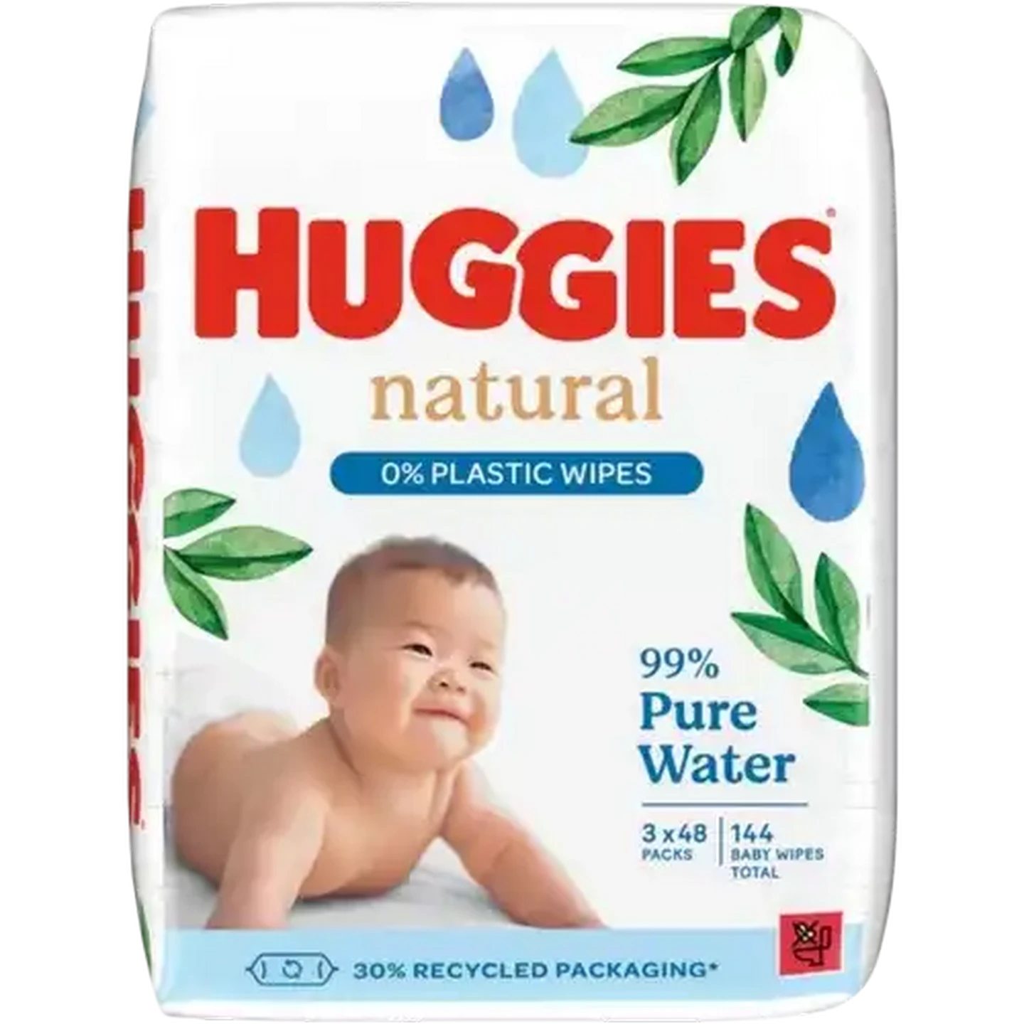 Image of Huggies Natural Baby Wipes 3 x 48 Pack