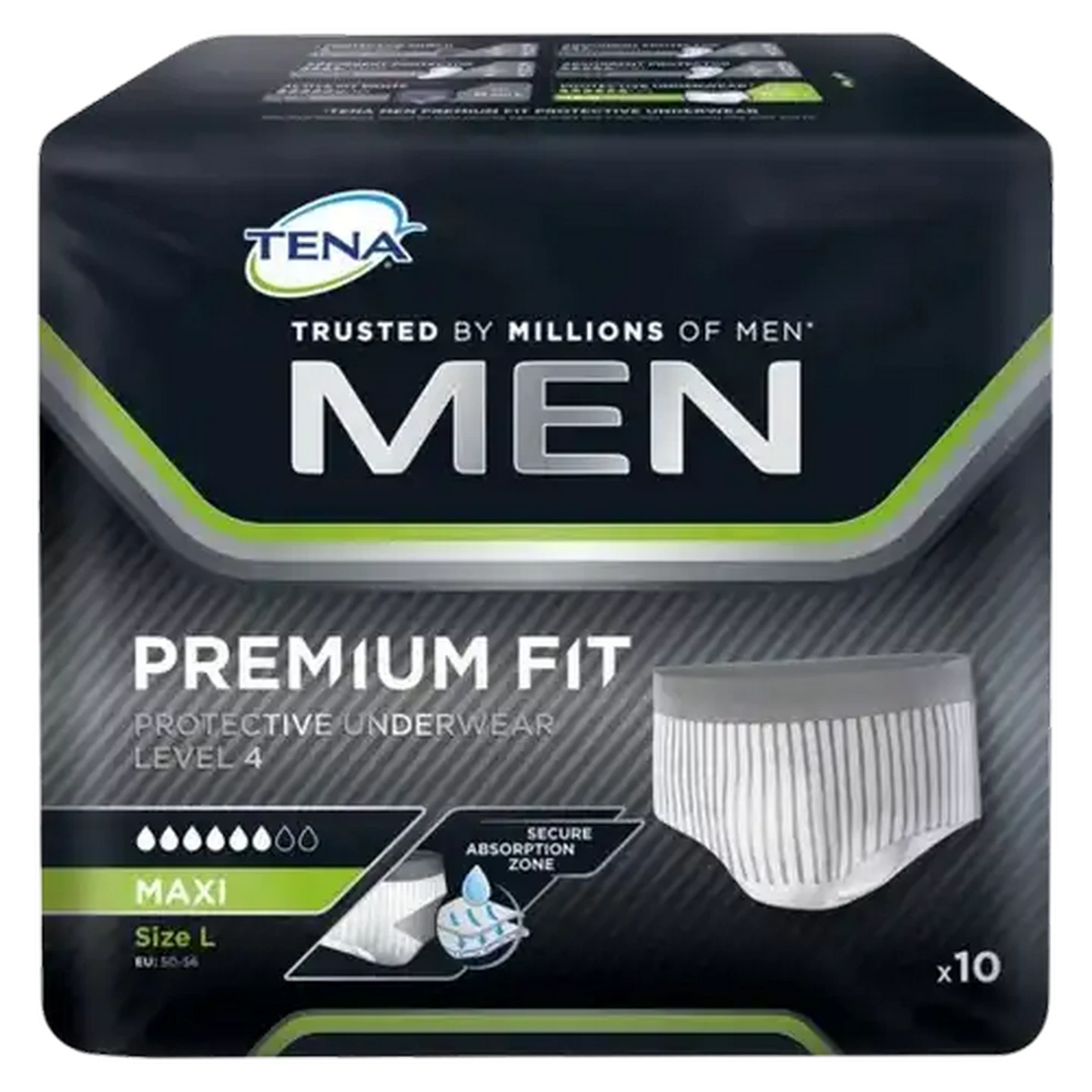 Image of TENA Mens Large Premium Fit Protective Underwear 10 Pack