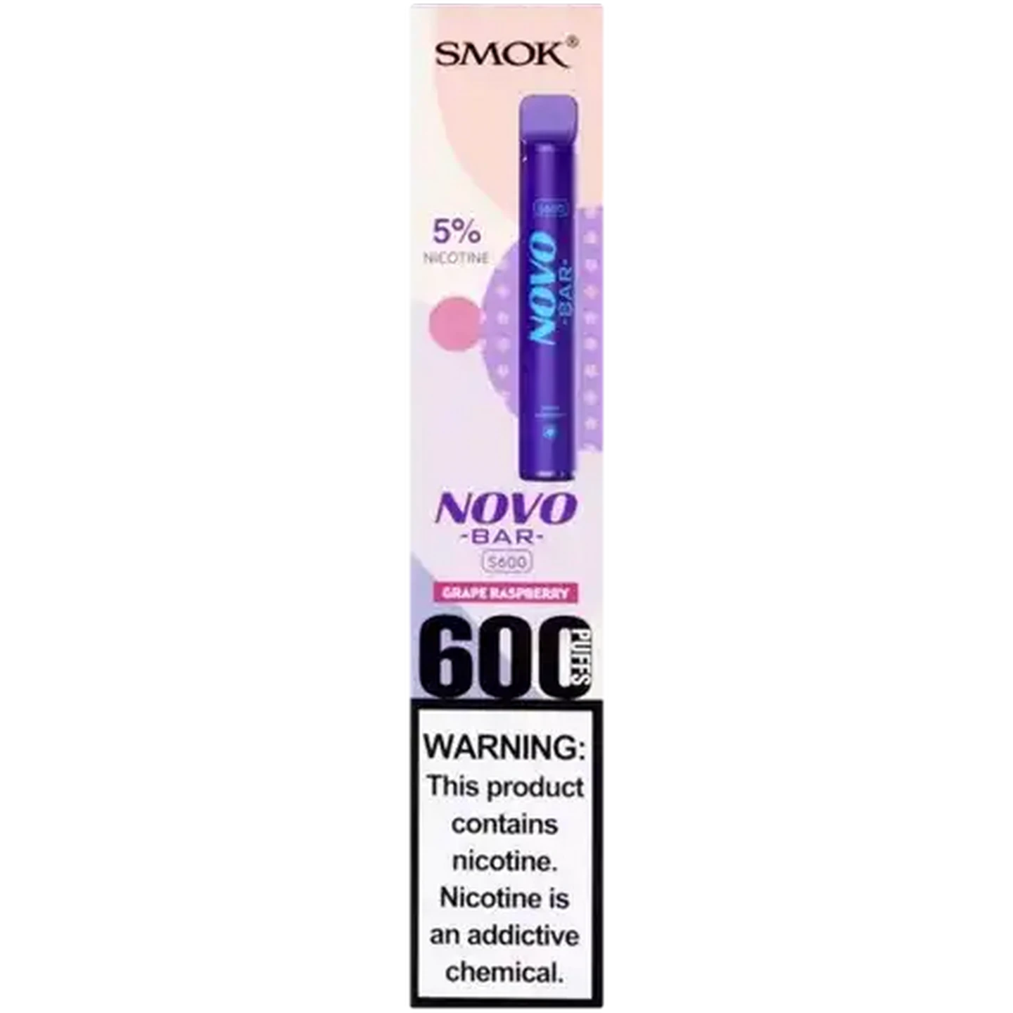 2500 puff disposable vape Novo Bar S600 Disposable Vape Pen - 8W - 600 Puffs - Grape Raspberry main image 0